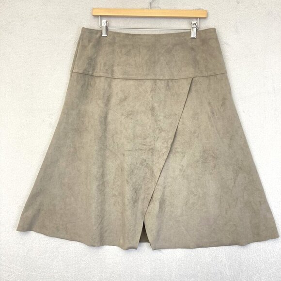 Soft Surroundings Midi Faux Suede Skirt Womens Medium Tan Western Festival Rodeo - Picture 1 of 9